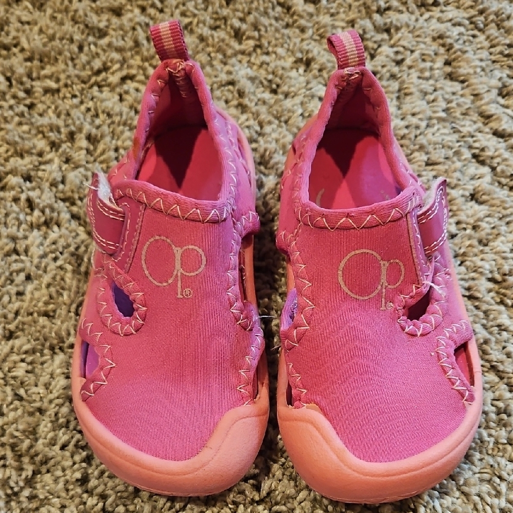 OP Pink Water Shoes with Velcro Closure and Closed Toe